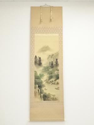 耕月筆　彩色山水　肉筆絹本掛軸